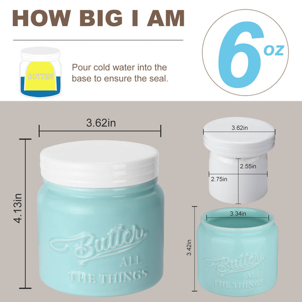Porcelain Turquoise 6oz Butter Crock, Dispenser Keep Butter Spreadable without Fridge|Nucookery