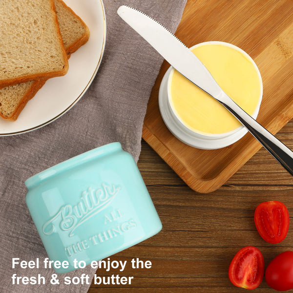 Porcelain Turquoise 6oz Butter Crock, Dispenser Keep Butter Spreadable without Fridge|Nucookery